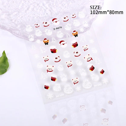 Popular Style Nail Art 5D Embossed Christmas Sticker Nail Art Sticker Christmas Gift Santa Claus Hat In Stock