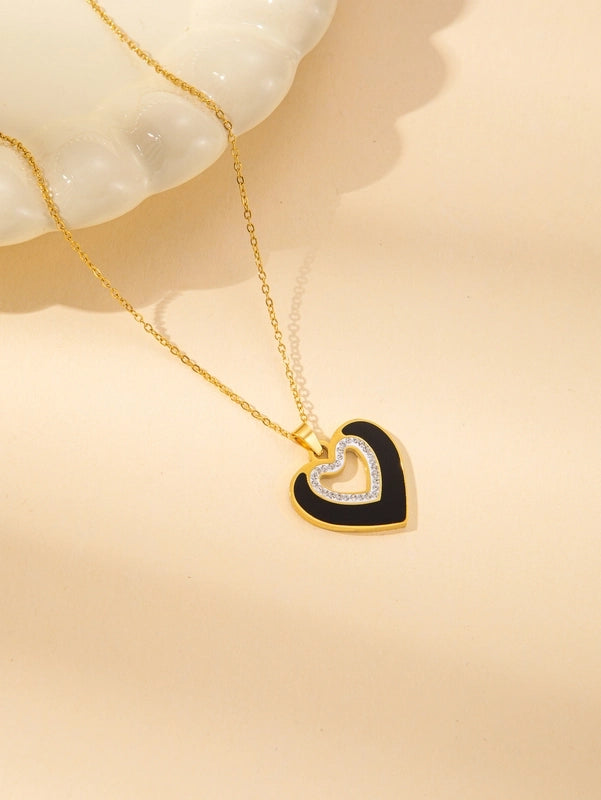 IG Style Minimalist Heart Shape Titanium Steel Shell Zircon Inlay Earrings Necklace