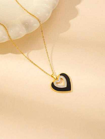 IG Style Minimalist Heart Shape Titanium Steel Shell Zircon Inlay Earrings Necklace