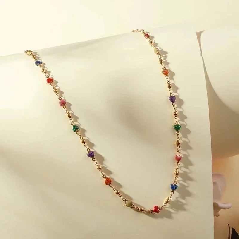 2 Pieces 304 Stainless Steel 18K Gold Plated Sweet Enamel Color Block Jewelry Set