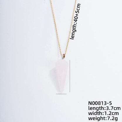 Ig Style Handmade Minimalist Geometric Stainless Steel Natural Stone Pendant Necklace