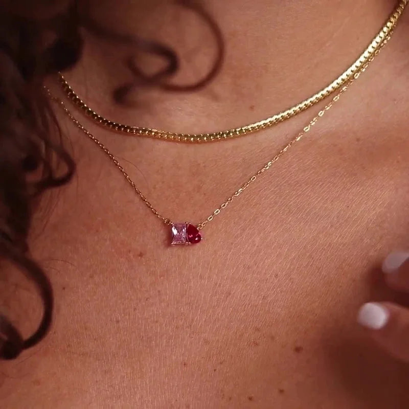 Casual Minimalist Commute Square Oval Horse Eye 304 Stainless Steel Zircon 16K Gold Plated Inlay Pendant Necklace