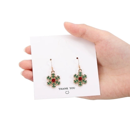Fashion Christmas Tree Snowflake Elk Silver Plated Enamel Women's Earrings 1 Pair