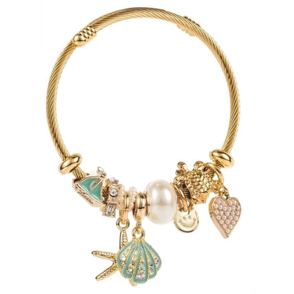 Casual Vacation Classic Style Shell Gold Plated Rhinestones Pearl 304 Stainless Steel Alloy Bangle