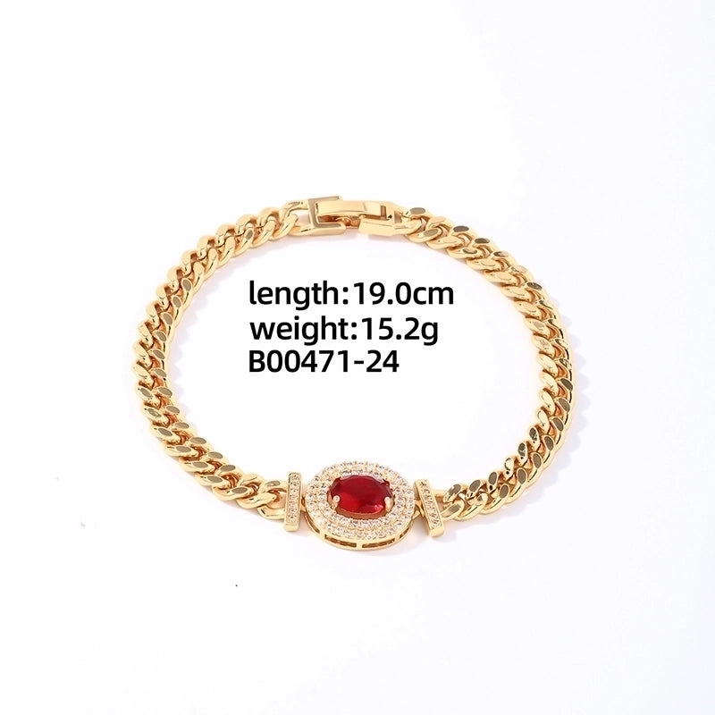 304 Stainless Steel Copper K Gold Plated Lady Shiny Plating Inlay Oval Zircon Bracelets