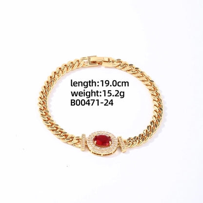 304 Stainless Steel Copper K Gold Plated Lady Shiny Plating Inlay Oval Zircon Bracelets
