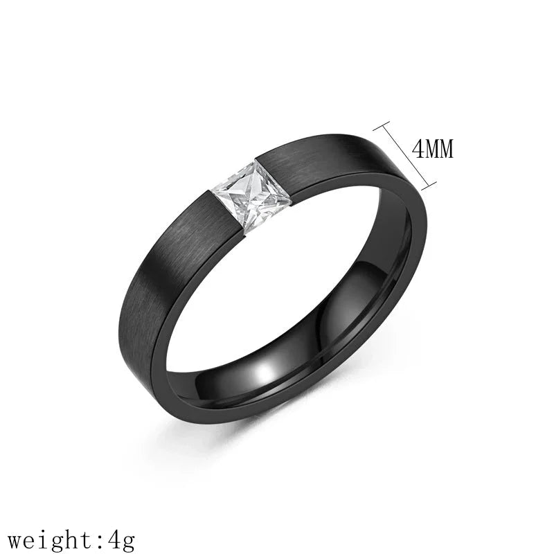 Casual Minimalist Square Titanium Steel Zircon 18K Gold Plated Polishing Plating Inlay Rings