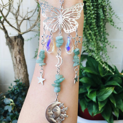 Christmas Pastoral Sun Butterfly Crystal Pendant Wind Chime Wall Art