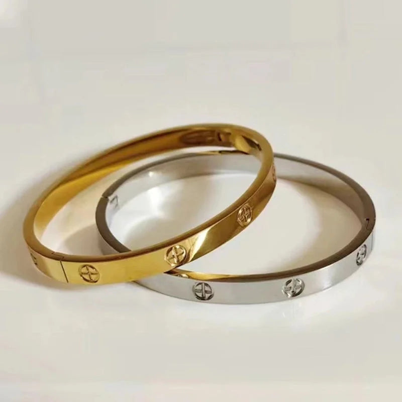 Minimalist Round 304 Stainless Steel 316 Stainless Steel 18K Gold Plated Bangle In Bulk