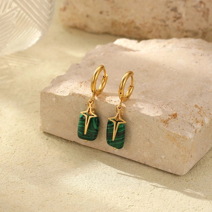 1 Pair Elegant Retro Geometric 201 Stainless Steel Natural Stone Drop Earrings