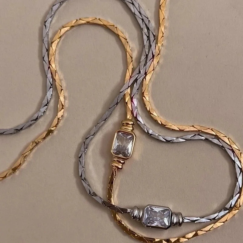 201 Stainless Steel 304 Stainless Steel Glass Gold Plated Elegant Streetwear Plating Inlay Geometric Zircon Bracelets Necklace