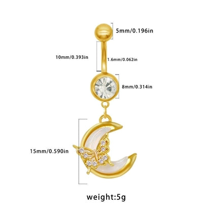 1 Piece Belly Rings Sexy Classic Style Star Heart Shape Butterfly 316L Stainless Steel Alloy Inlay Resin Rhinestones Glass Gold Plated