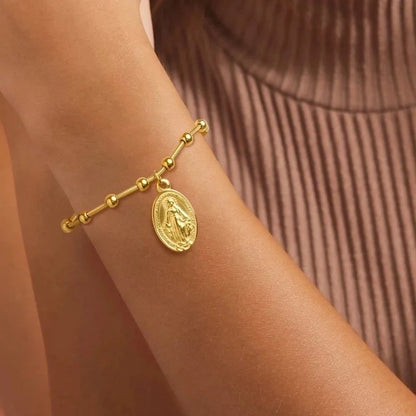 Retro IG Style Portrait Virgin Mary 201 Stainless Steel 18K Gold Plated Bracelets In Bulk Stainless Steel Bracelets
