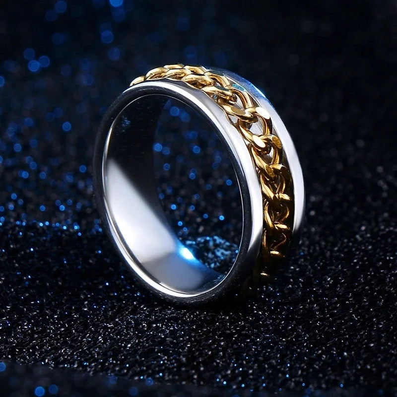 Titanium Steel Ring Men\'s Hip Hop Hipster Personality Light Luxury Chain Ring Simple Fashion Niche Jewelry