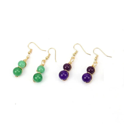 1 Pair Casual Pastoral Gourd Beaded Natural Stone Copper Drop Earrings