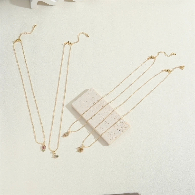 Copper 14K Gold Plated Vintage Style Minimalist Commute Inlay Ice Cream Tree Flower Zircon Pendant Necklace