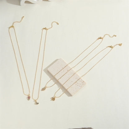 Copper 14K Gold Plated Vintage Style Minimalist Commute Inlay Ice Cream Tree Flower Zircon Pendant Necklace