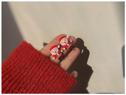 Cute Christmas Tree Santa Claus Elk Resin Women's Ear Clips Ear Studs 1 Pair