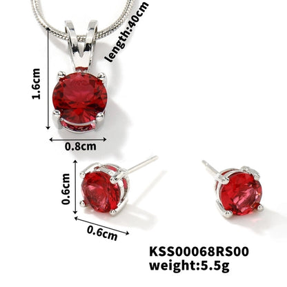 2 Pieces 304 Stainless Steel Copper Rhodium Plated Minimalist Classic Style Plating Inlay Round Zircon Earrings Necklace