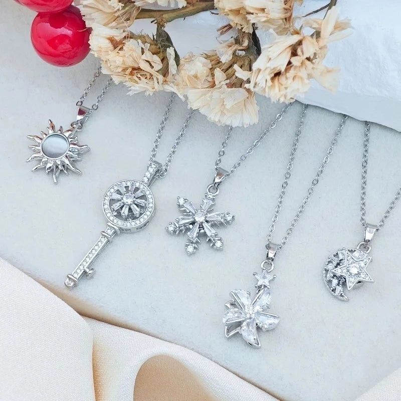 Sweet Minimalist Sun Heart Shape 304 Stainless Steel Copper Pendant Necklace Cable Chain