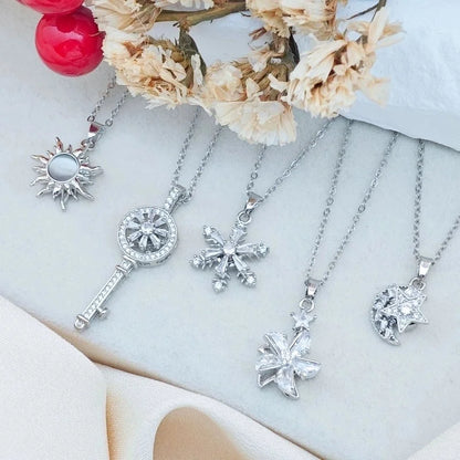 Sweet Minimalist Sun Heart Shape 304 Stainless Steel Copper Pendant Necklace Cable Chain