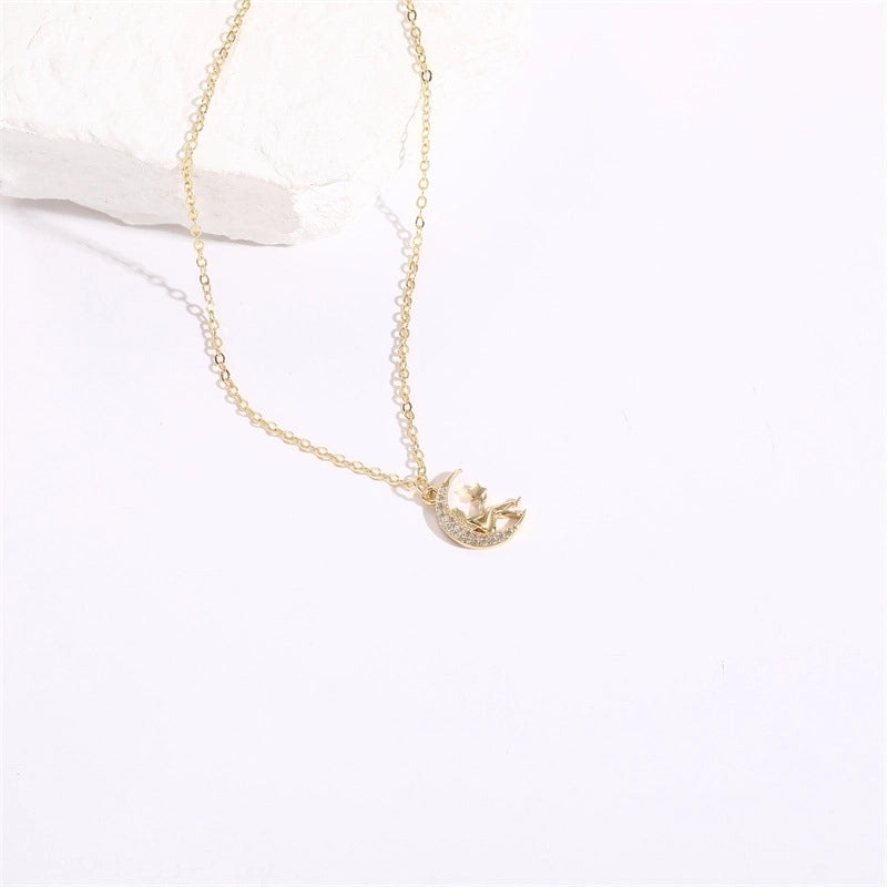 Copper Gold Plated Christmas Tree Sun Moon Zircon Pendant Necklace