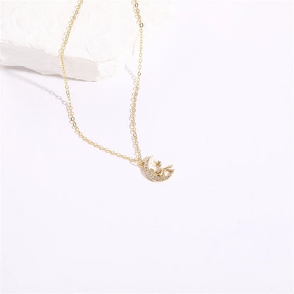 Copper Gold Plated Christmas Tree Sun Moon Zircon Pendant Necklace