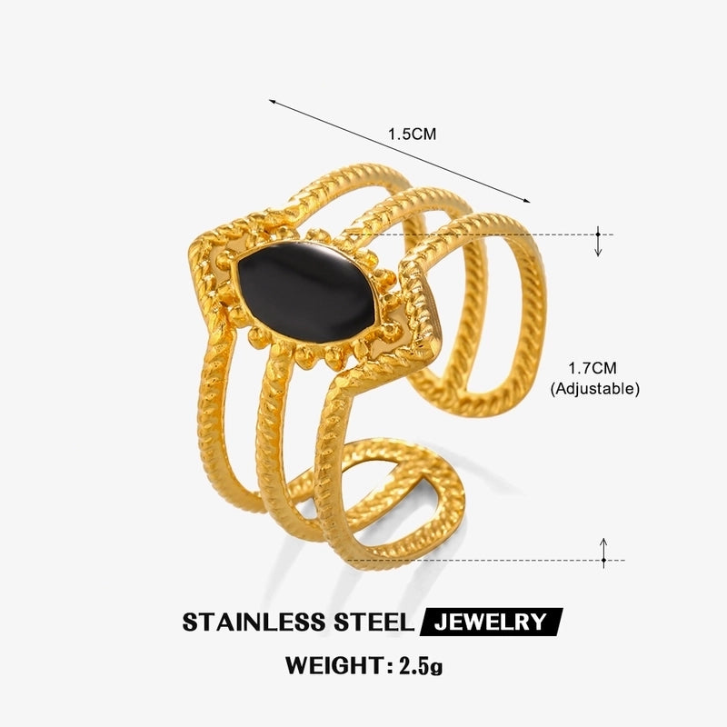 304 Stainless Steel 18K Gold Plated Minimalist Enamel Round Rhombus Open Rings