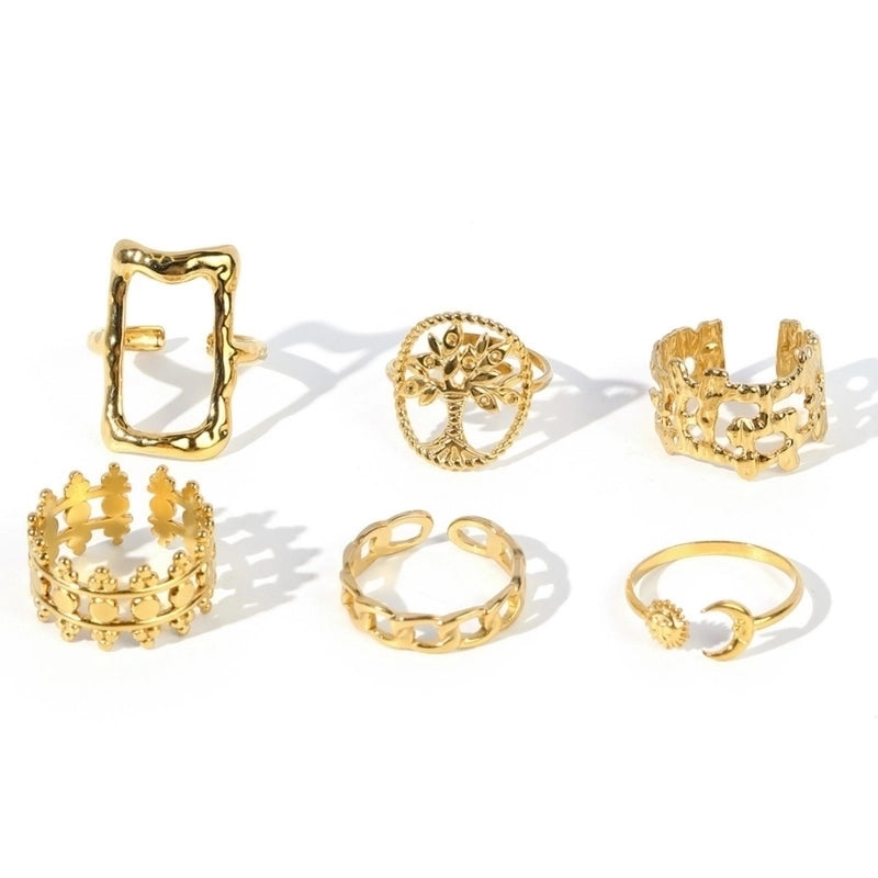 Retro Life Tree Solid Color Rectangle 304 Stainless Steel Open Rings