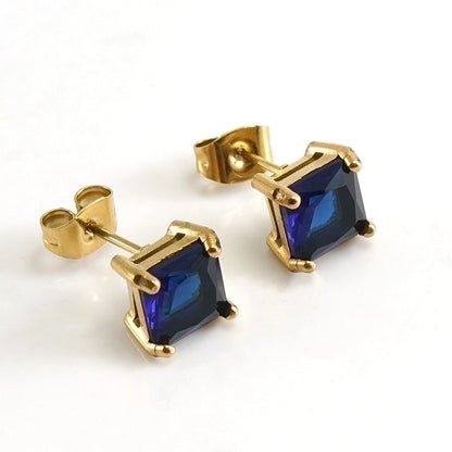 1 Pair Retro Square Inlaid Zircon 304 Stainless Steel Zircon 18K Gold Plated Stainless Steel Earrings