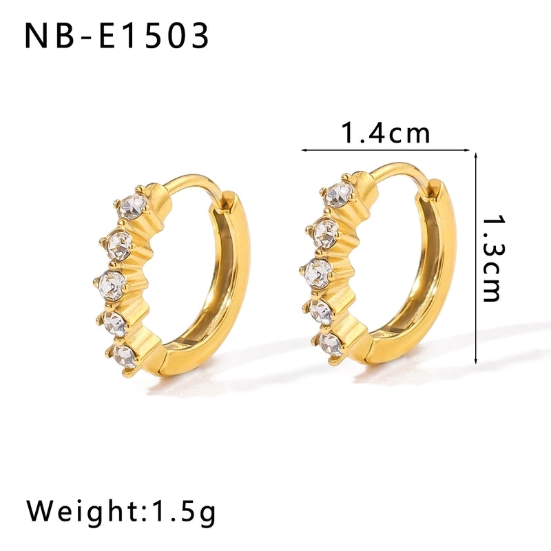 1 Piece Modern Style Minimalist Classic Style Geometric Inlay 304 Stainless Steel Rhinestones Glass Bead 18K Gold Plated Earrings