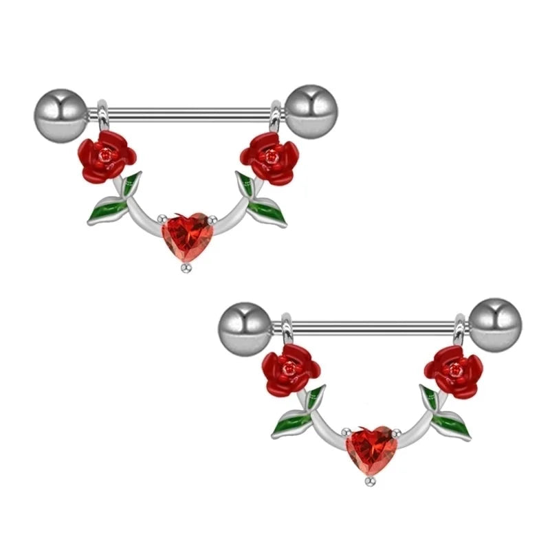 1 Piece Nipple Rings & Studs IG Style Shiny Heart Shape Flower 316L Stainless Steel Alloy Titanium Steel Epoxy Chain Inlay Resin Rhinestones Glass White Gold Plated Gold Plated