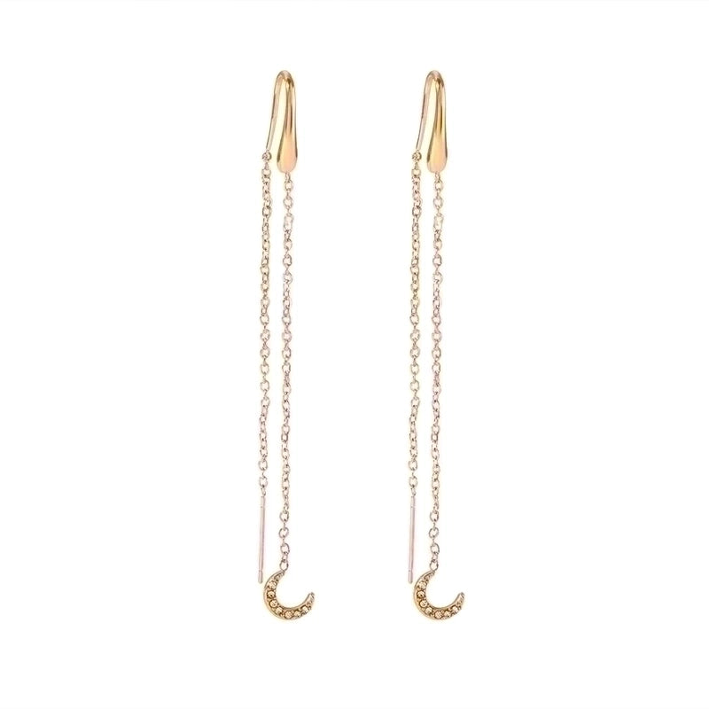 1 Pair Minimalist Classic Style Hexagram Moon Polishing Plating Inlay 304 Stainless Steel Zircon 18K Gold Plated Drop Earrings