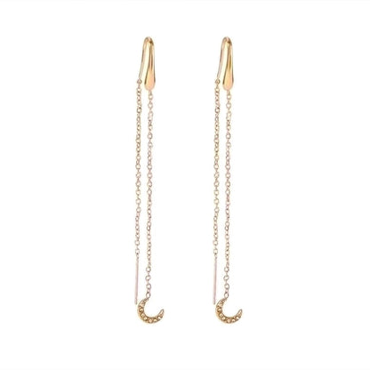 1 Pair Minimalist Classic Style Hexagram Moon Polishing Plating Inlay 304 Stainless Steel Zircon 18K Gold Plated Drop Earrings