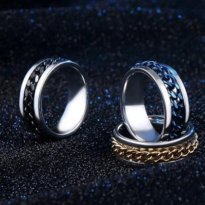 Titanium Steel Ring Men\'s Hip Hop Hipster Personality Light Luxury Chain Ring Simple Fashion Niche Jewelry