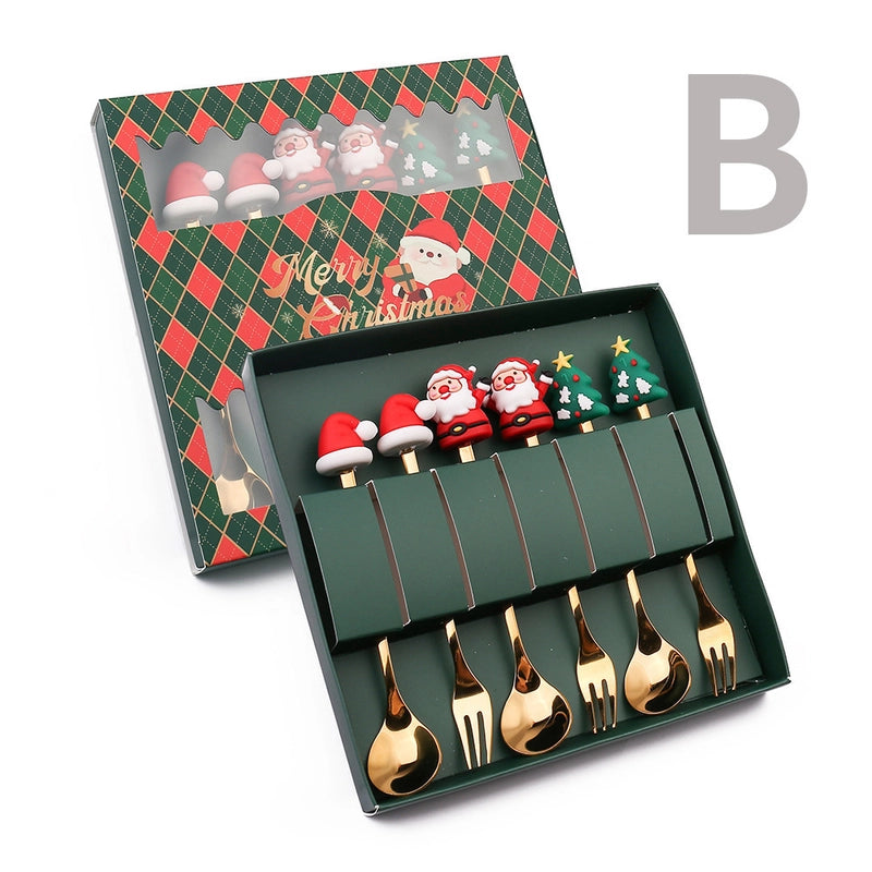 Christmas Cute Christmas Tree Santa Claus Star 304 Stainless Steel PVC Tableware 1 Piece