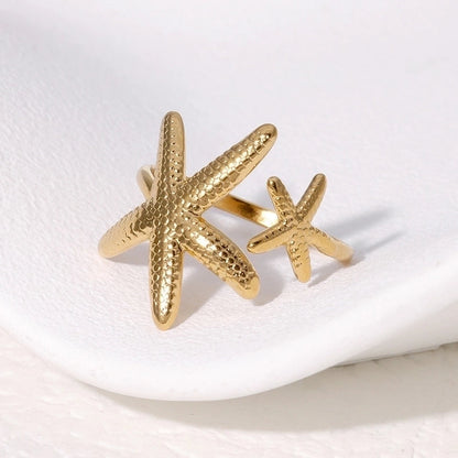 IG Style Vacation Beach Animal Starfish 304 Stainless Steel 18K Gold Plated Open Rings