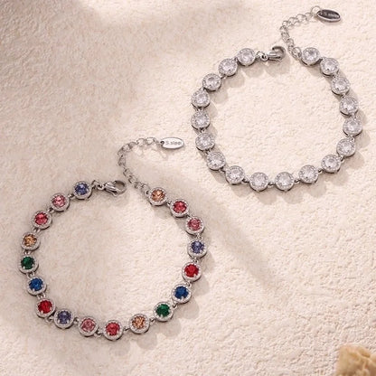 New Arrival Titanium Steel Full Diamond 3A Zircon Mixed Color Bracelet PVD Vacuum Electroplating Non-Fading Necklace Jewelry Suit