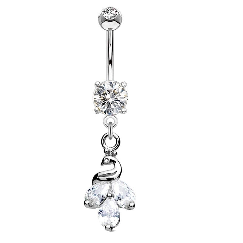 1 Piece Belly Rings Minimalist Heart Shape Wings Butterfly 316L Stainless Steel Copper Inlay Zircon