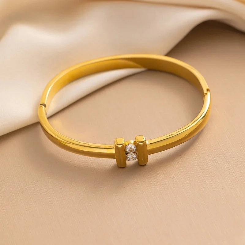 Elegant Letter Heart Shape Flower Titanium Steel Bangle