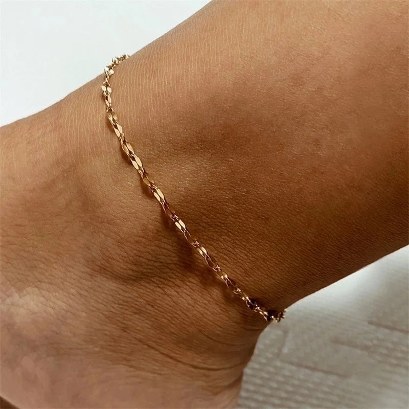 Korean Style Geometric Stainless Steel Plating Inlaid Gold 14K Gold Plated Women\'S Anklet