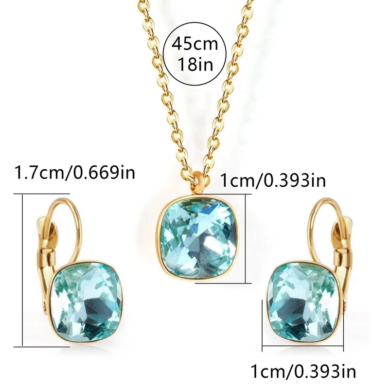 304 Stainless Steel Gold Plated Minimalist Shiny Inlay Square Zircon Jewelry Set