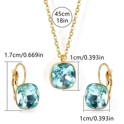304 Stainless Steel Gold Plated Minimalist Shiny Inlay Square Zircon Jewelry Set