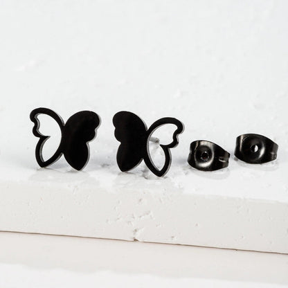 1 Pair Sweet Minimalist Artistic Heart Shape Butterfly Polishing 304 Stainless Steel 18K Gold Plated Ear Studs