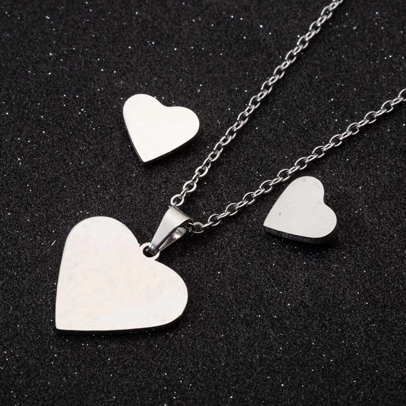 Minimalist Geometric Leaf Heart Shape Stainless Steel Plating Earrings Necklace 1 Set