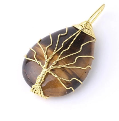 Ig Style Minimalist Tree Water Droplets Natural Stone Crystal Opal Women's Pendant Necklace Necklace Pendant