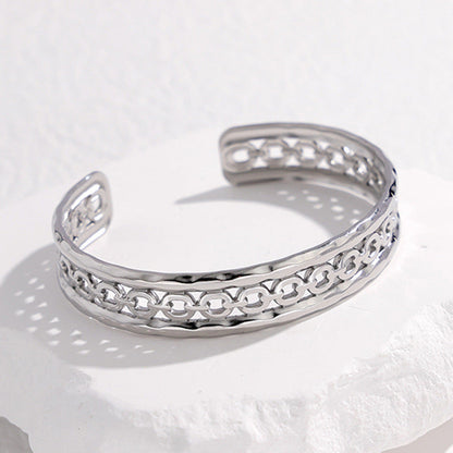 2 Pieces Expressive Stripe Stainless Steel Electroplating Bangles