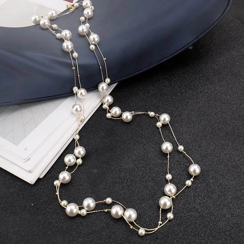 Casual Minimalist Round Imitation Pearl Alloy Beaded 14K Gold Plated Women's Long Necklace