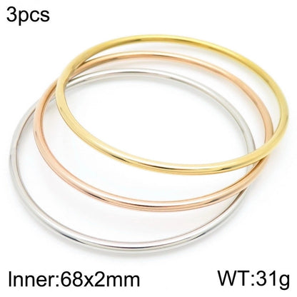 304 Stainless Steel 18K Gold Plated Minimalist Round Solid Color Bangle