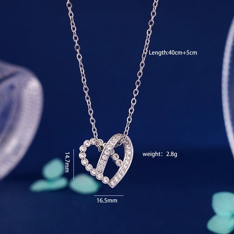 304 Stainless Steel Copper Inlay Heart Shape Zircon Pendant Necklace